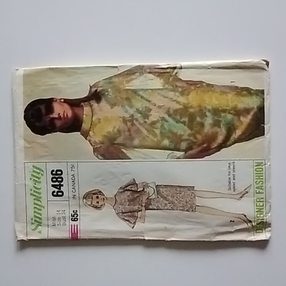 Simplicity Dress 1966 Original Pattern #6486 SZ 14